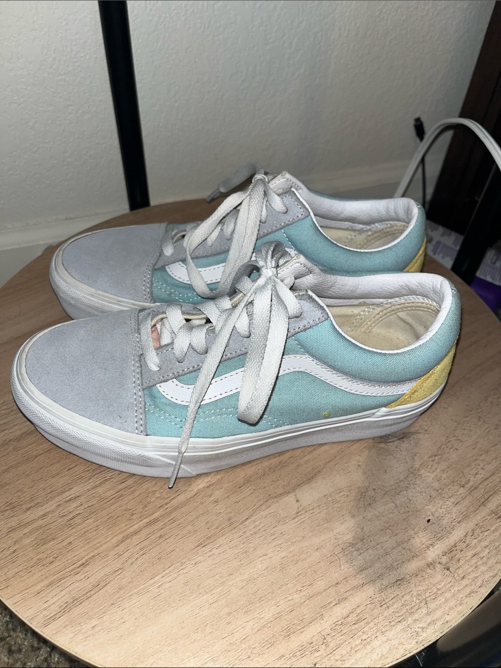 Vans Old Skool Sneakers in Light Blue, Gray, Pink, and Yellow